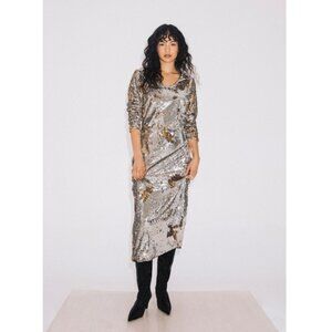 Hilary MacMillan x Barbie silver sequin midi dress